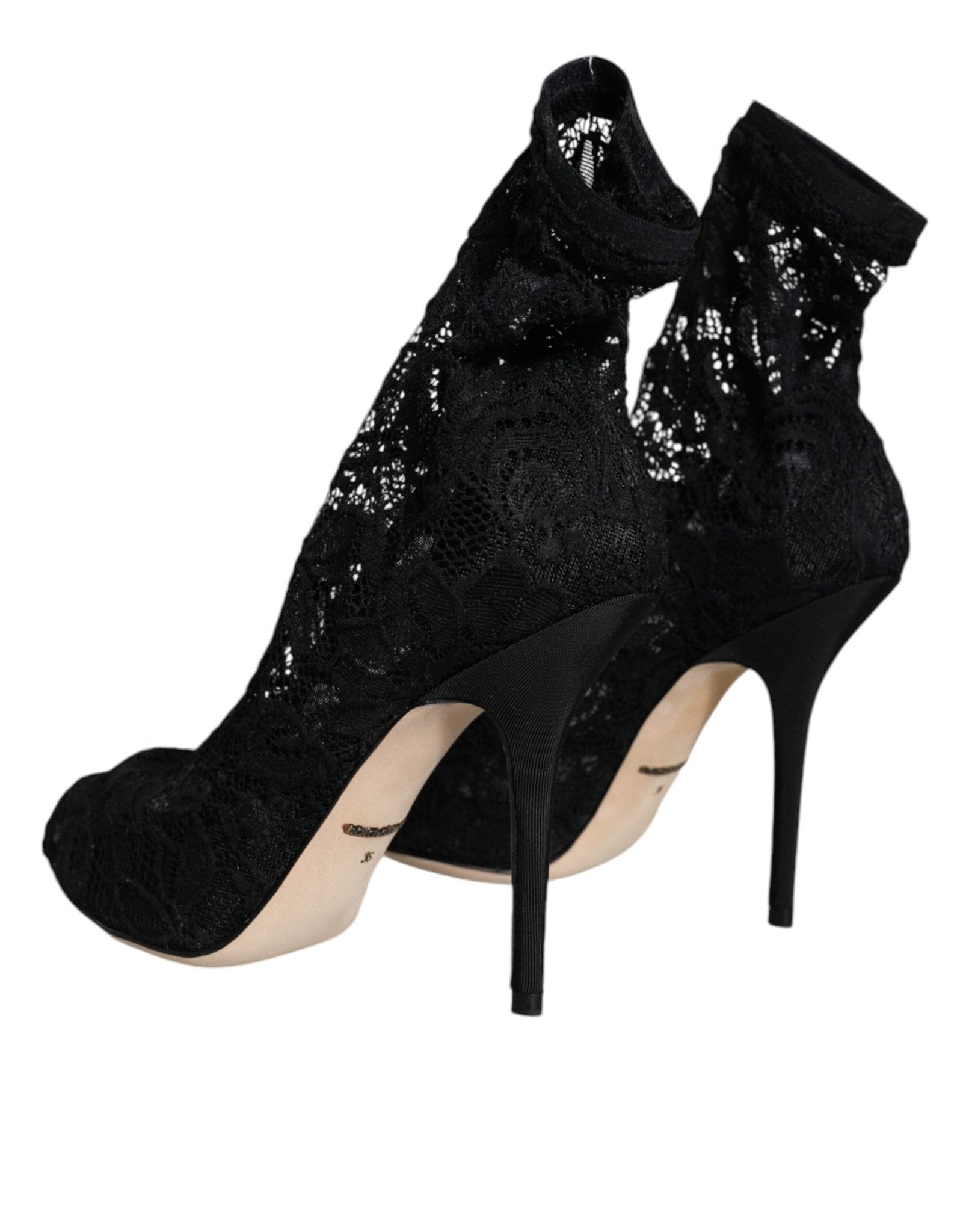 Dolce & Gabbana Black Lace Stretch Heels Mid Calf Boot Shoes - SMARTMARTNZ