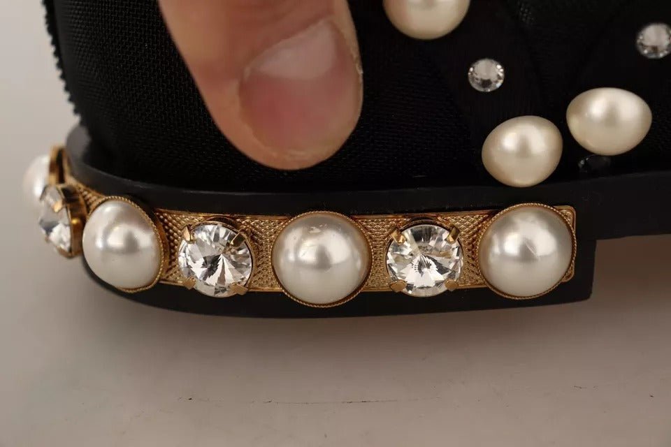 Dolce & Gabbana Black Lace Up Jewelled Formal Flats Shoes - SMARTMARTNZ