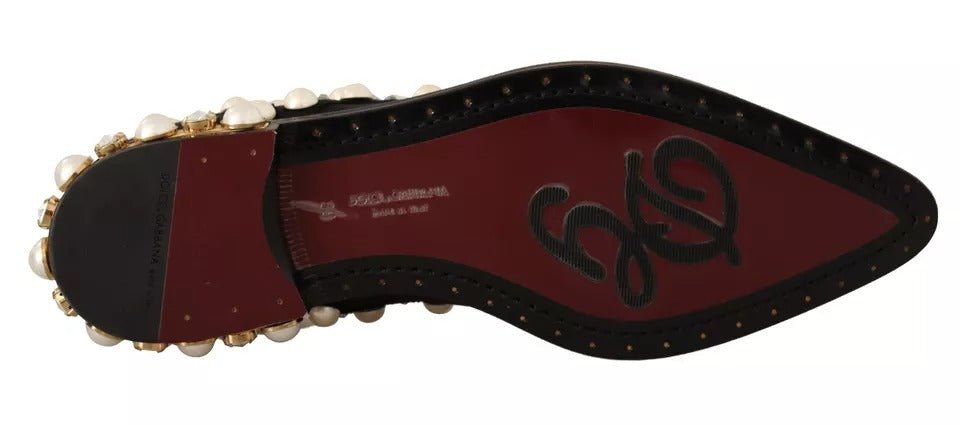 Dolce & Gabbana Black Lace Up Jewelled Formal Flats Shoes - SMARTMARTNZ