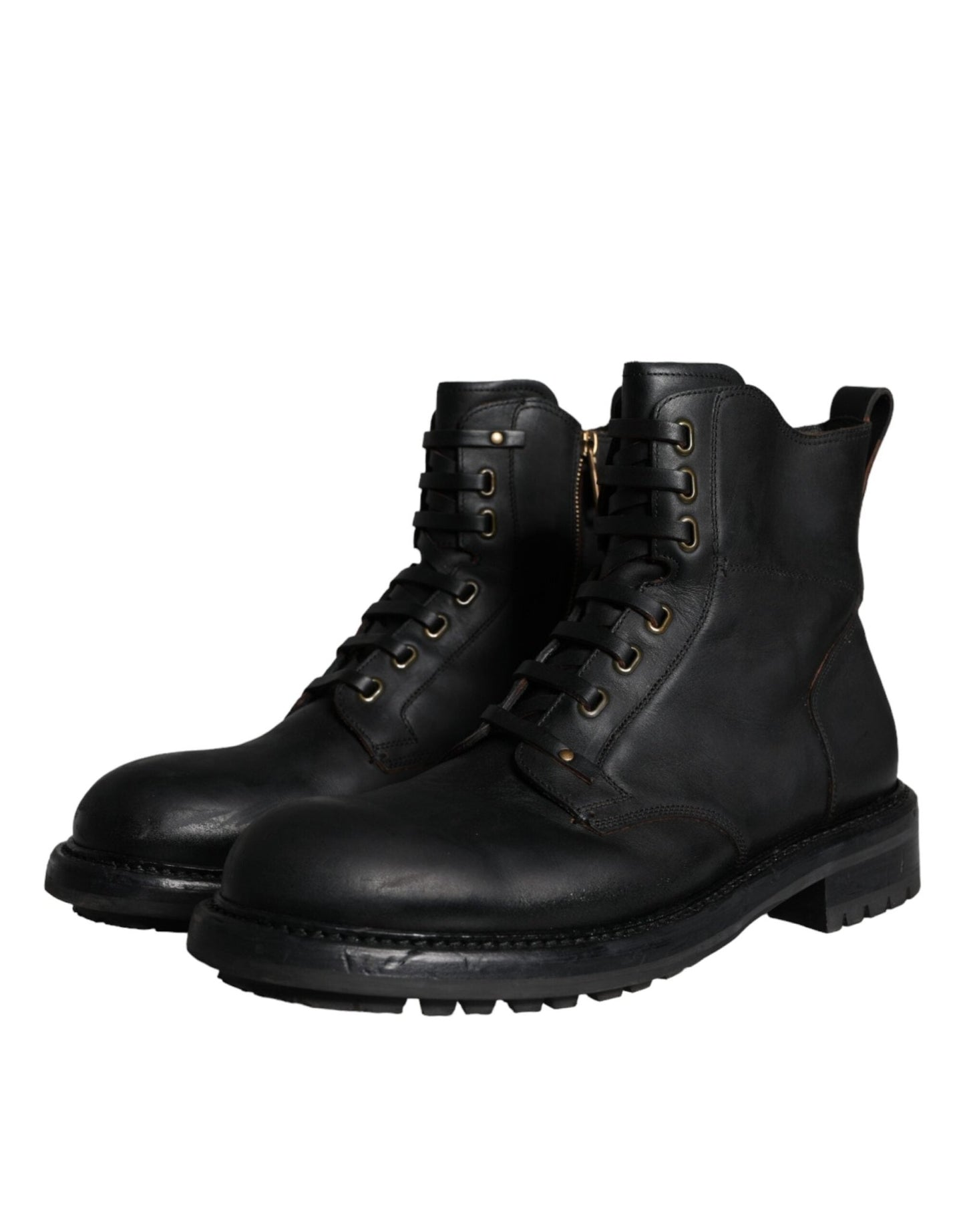 Dolce & Gabbana Black Lace Up Mid Calf Boots Men Shoes - SMARTMARTNZ