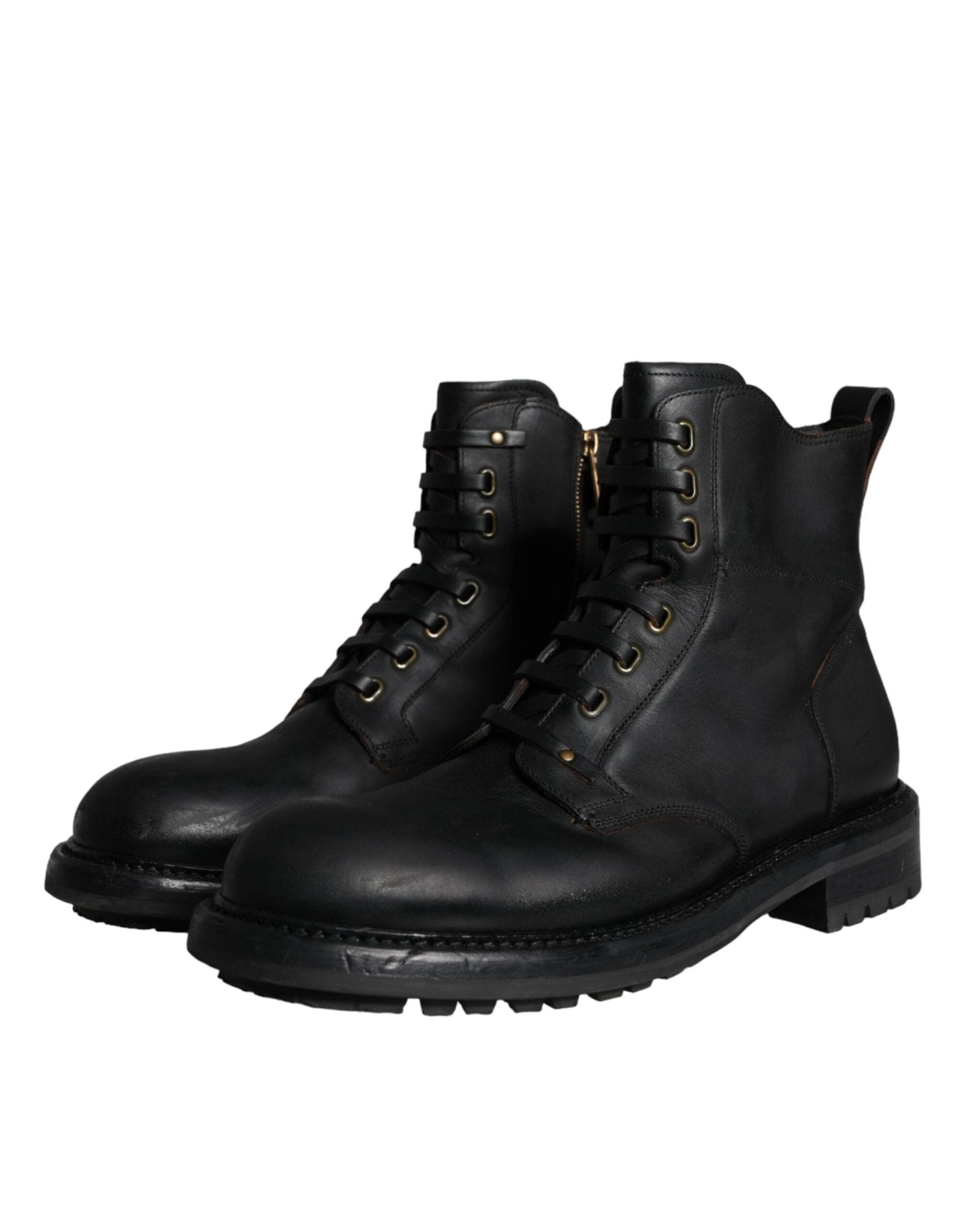 Dolce & Gabbana Black Lace Up Mid Calf Boots Men Shoes - SMARTMARTNZ