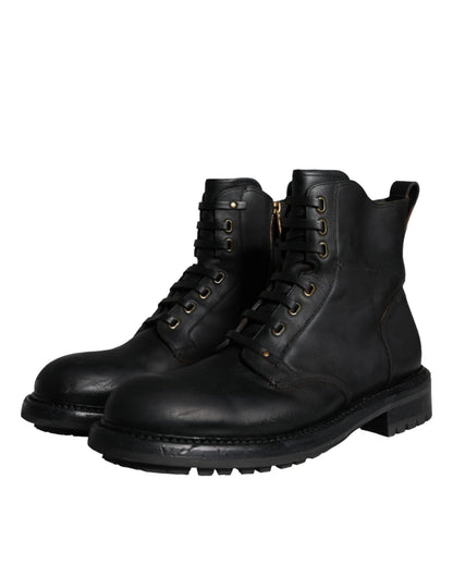 Dolce & Gabbana Black Lace Up Mid Calf Boots Men Shoes - SMARTMARTNZ