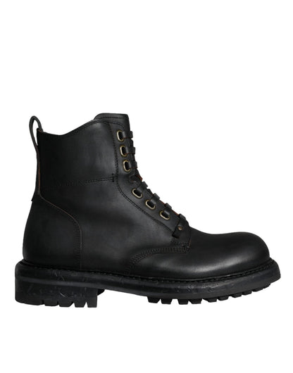 Dolce & Gabbana Black Lace Up Mid Calf Boots Men Shoes - SMARTMARTNZ