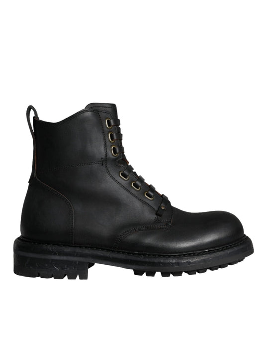 Dolce & Gabbana Black Lace Up Mid Calf Boots Men Shoes - SMARTMARTNZ