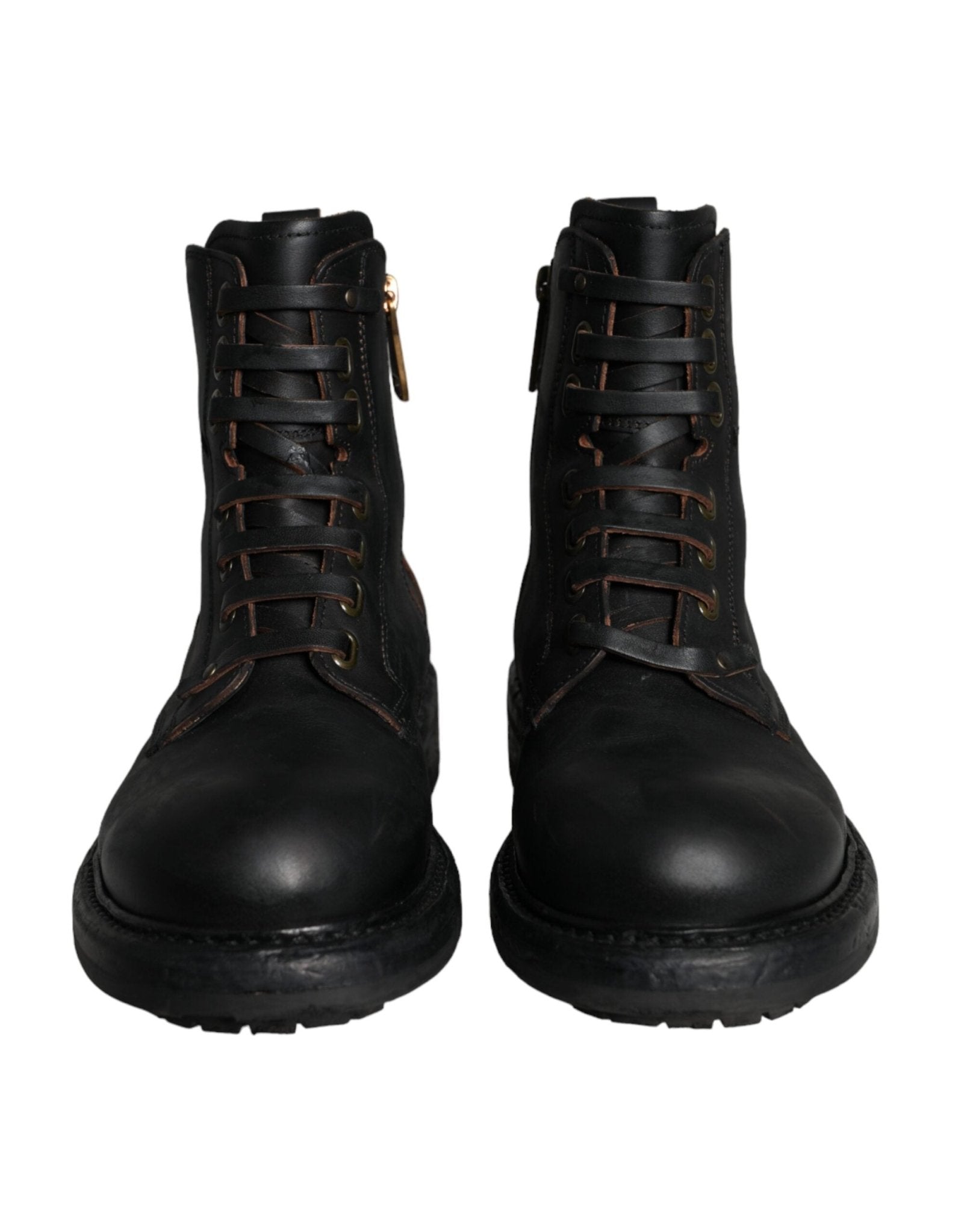 Dolce & Gabbana Black Lace Up Mid Calf Boots Men Shoes - SMARTMARTNZ