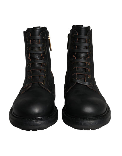 Dolce & Gabbana Black Lace Up Mid Calf Boots Men Shoes - SMARTMARTNZ