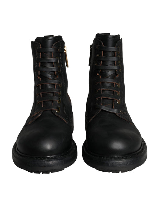 Dolce & Gabbana Black Lace Up Mid Calf Boots Men Shoes - SMARTMARTNZ