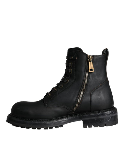 Dolce & Gabbana Black Lace Up Mid Calf Boots Men Shoes - SMARTMARTNZ