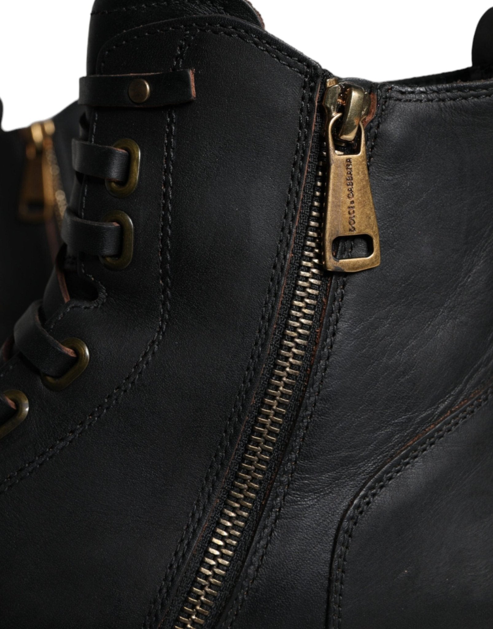 Dolce & Gabbana Black Lace Up Mid Calf Boots Men Shoes - SMARTMARTNZ