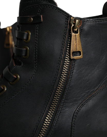 Dolce & Gabbana Black Lace Up Mid Calf Boots Men Shoes - SMARTMARTNZ