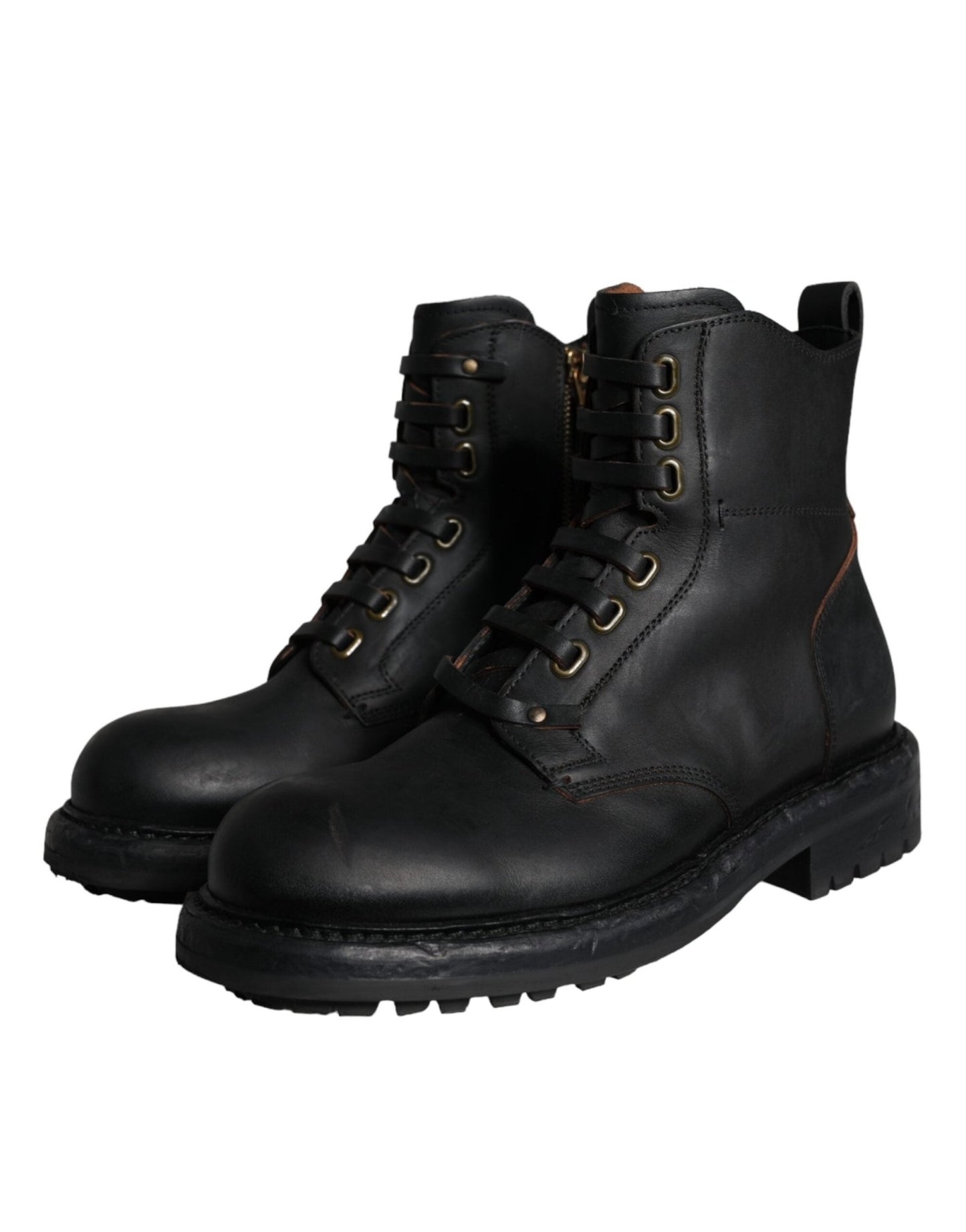 Dolce & Gabbana Black Lace Up Mid Calf Boots Men Shoes - SMARTMARTNZ
