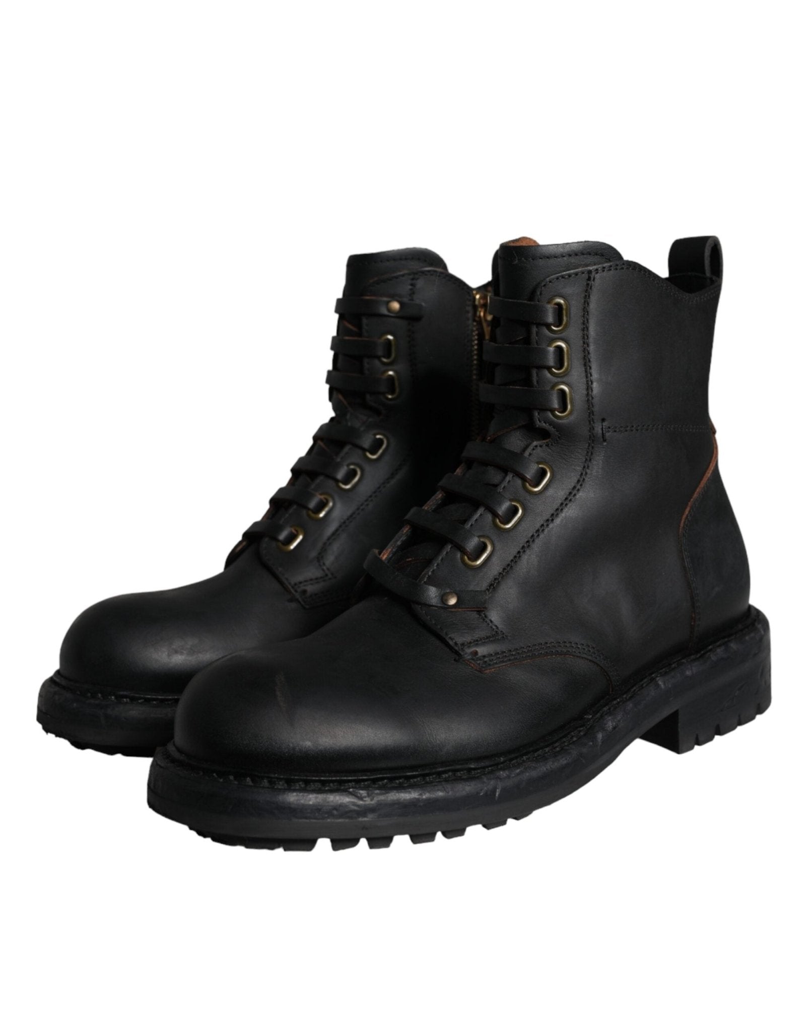 Dolce & Gabbana Black Lace Up Mid Calf Boots Men Shoes - SMARTMARTNZ