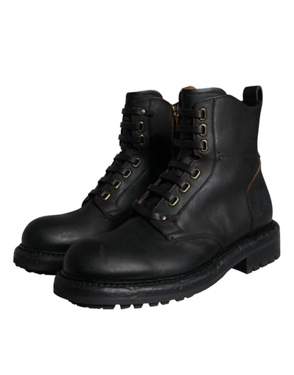 Dolce & Gabbana Black Lace Up Mid Calf Boots Men Shoes - SMARTMARTNZ