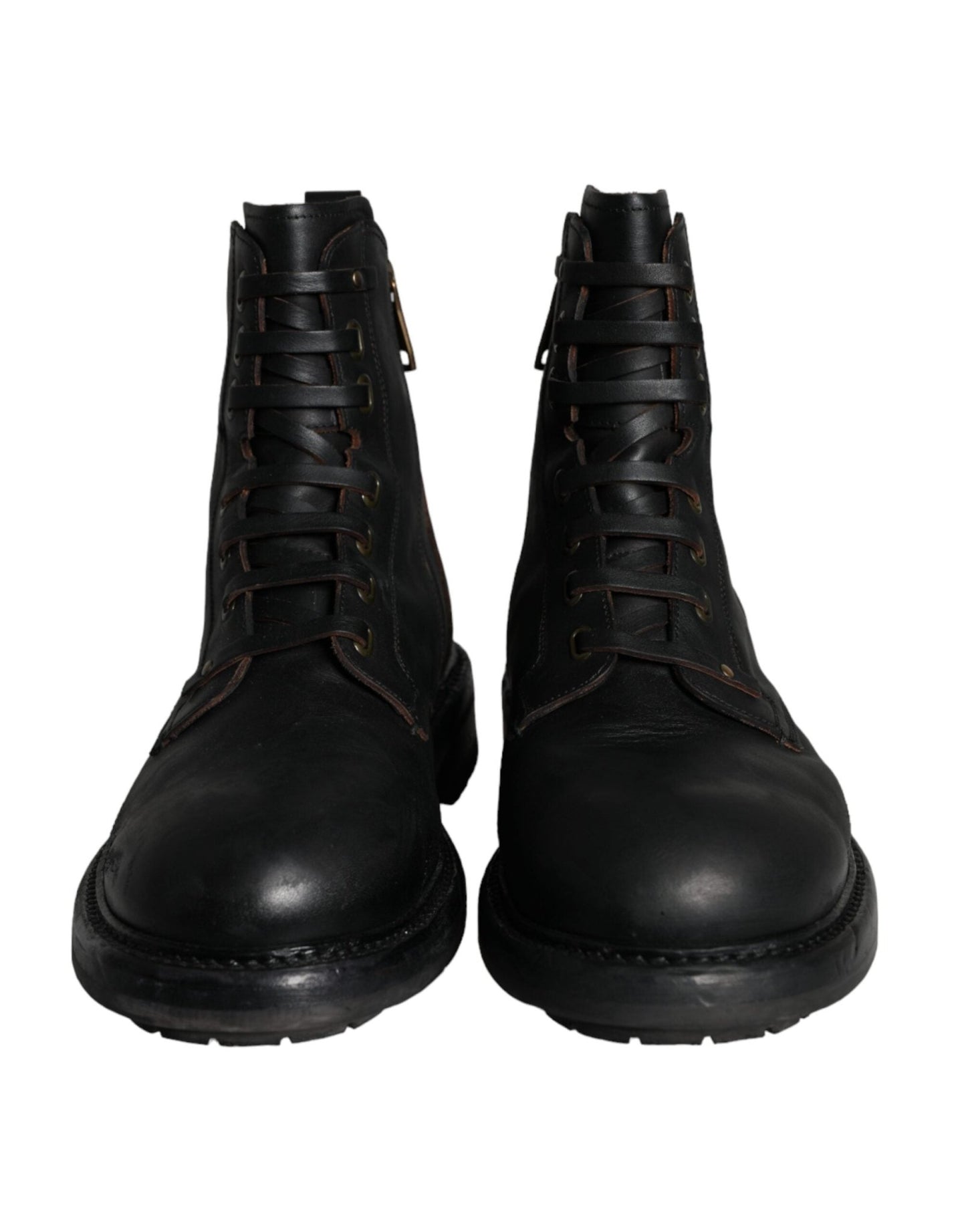 Dolce & Gabbana Black Lace Up Mid Calf Boots Men Shoes - SMARTMARTNZ