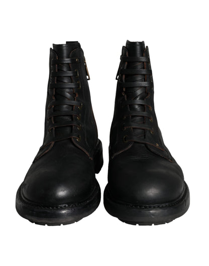 Dolce & Gabbana Black Lace Up Mid Calf Boots Men Shoes - SMARTMARTNZ