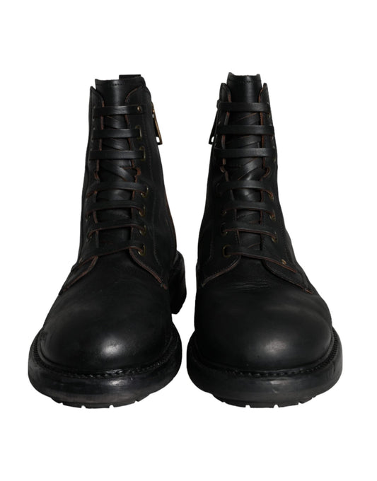 Dolce & Gabbana Black Lace Up Mid Calf Boots Men Shoes - SMARTMARTNZ