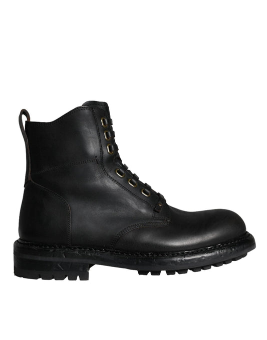 Dolce & Gabbana Black Lace Up Mid Calf Boots Men Shoes - SMARTMARTNZ