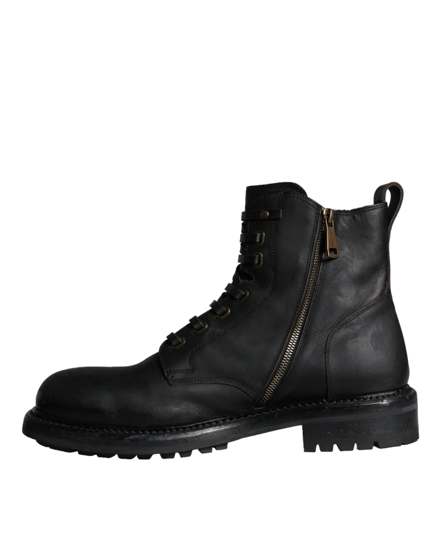 Dolce & Gabbana Black Lace Up Mid Calf Boots Men Shoes - SMARTMARTNZ