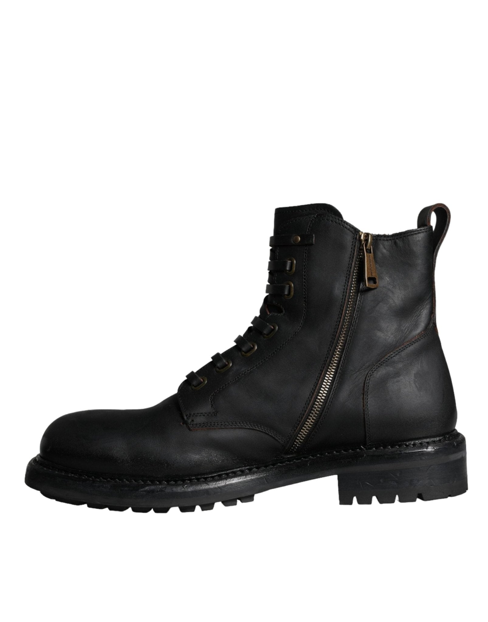 Dolce & Gabbana Black Lace Up Mid Calf Boots Men Shoes - SMARTMARTNZ