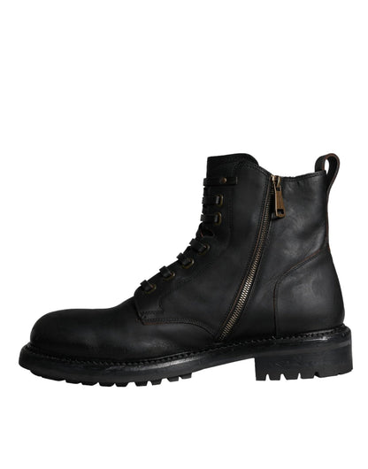 Dolce & Gabbana Black Lace Up Mid Calf Boots Men Shoes - SMARTMARTNZ