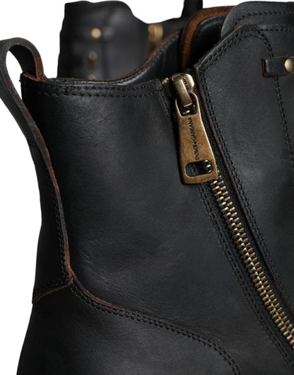 Dolce & Gabbana Black Lace Up Mid Calf Boots Men Shoes - SMARTMARTNZ