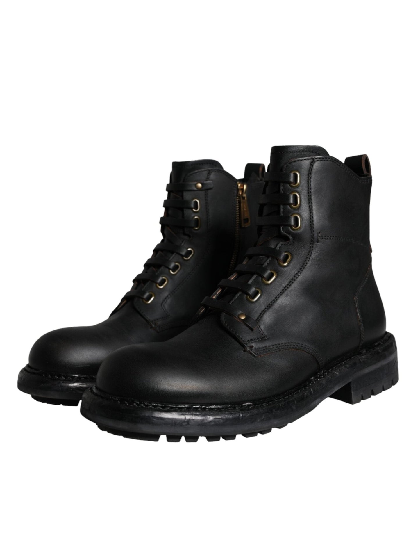 Dolce & Gabbana Black Lace Up Mid Calf Boots Men Shoes - SMARTMARTNZ