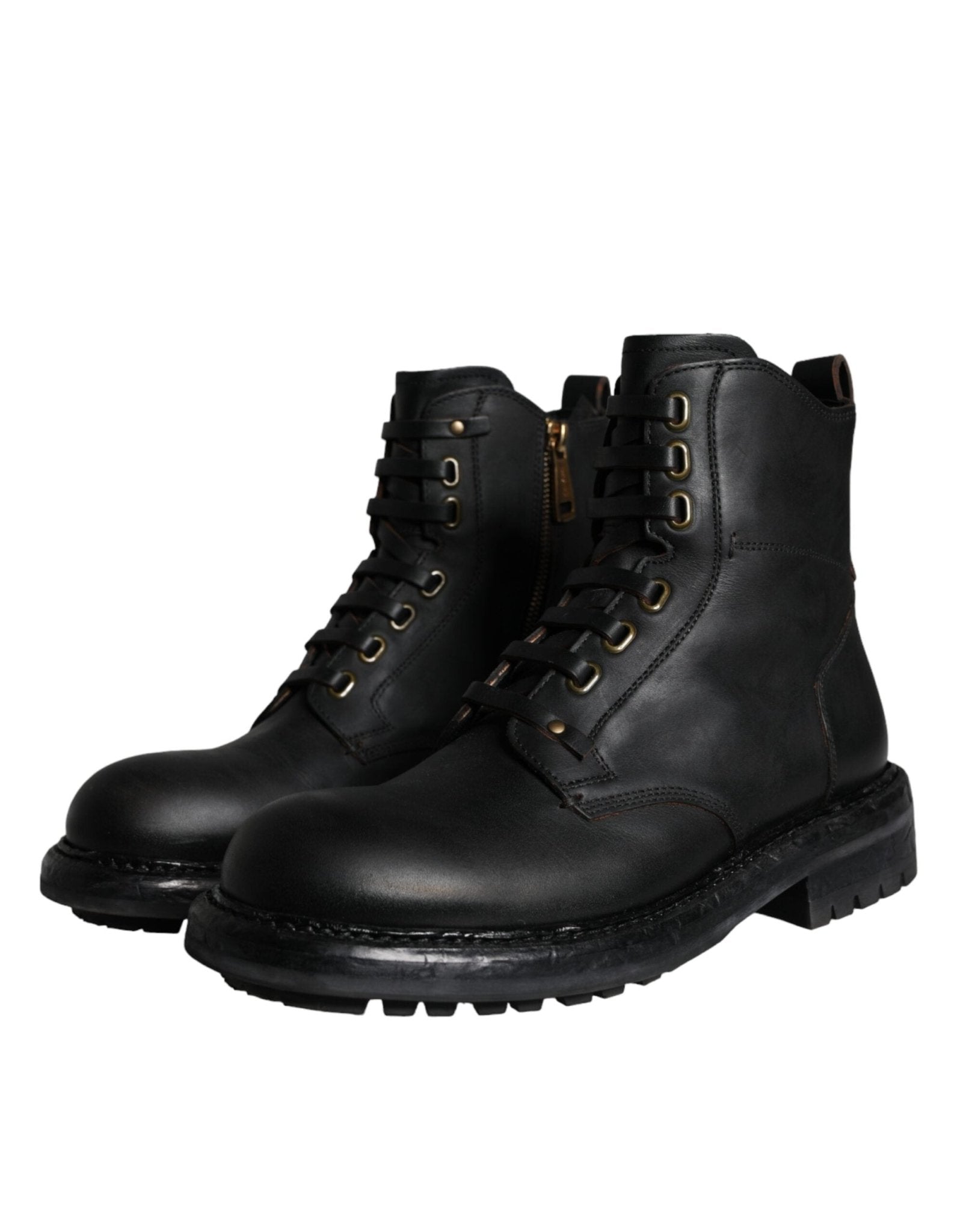 Dolce & Gabbana Black Lace Up Mid Calf Boots Men Shoes - SMARTMARTNZ
