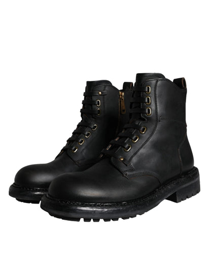 Dolce & Gabbana Black Lace Up Mid Calf Boots Men Shoes - SMARTMARTNZ