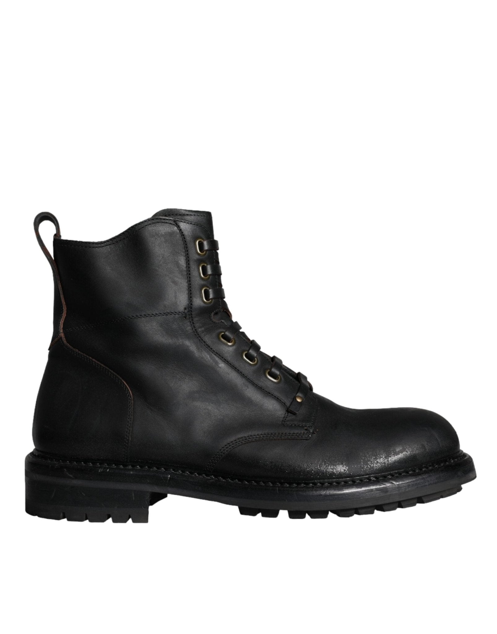 Dolce & Gabbana Black Lace Up Mid Calf Boots Men Shoes - SMARTMARTNZ