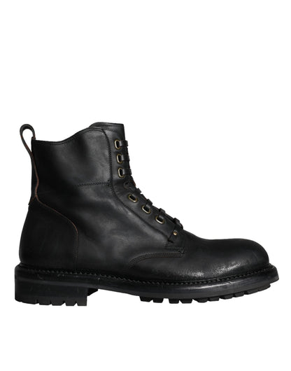 Dolce & Gabbana Black Lace Up Mid Calf Boots Men Shoes - SMARTMARTNZ