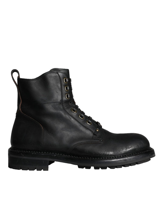 Dolce & Gabbana Black Lace Up Mid Calf Boots Men Shoes - SMARTMARTNZ