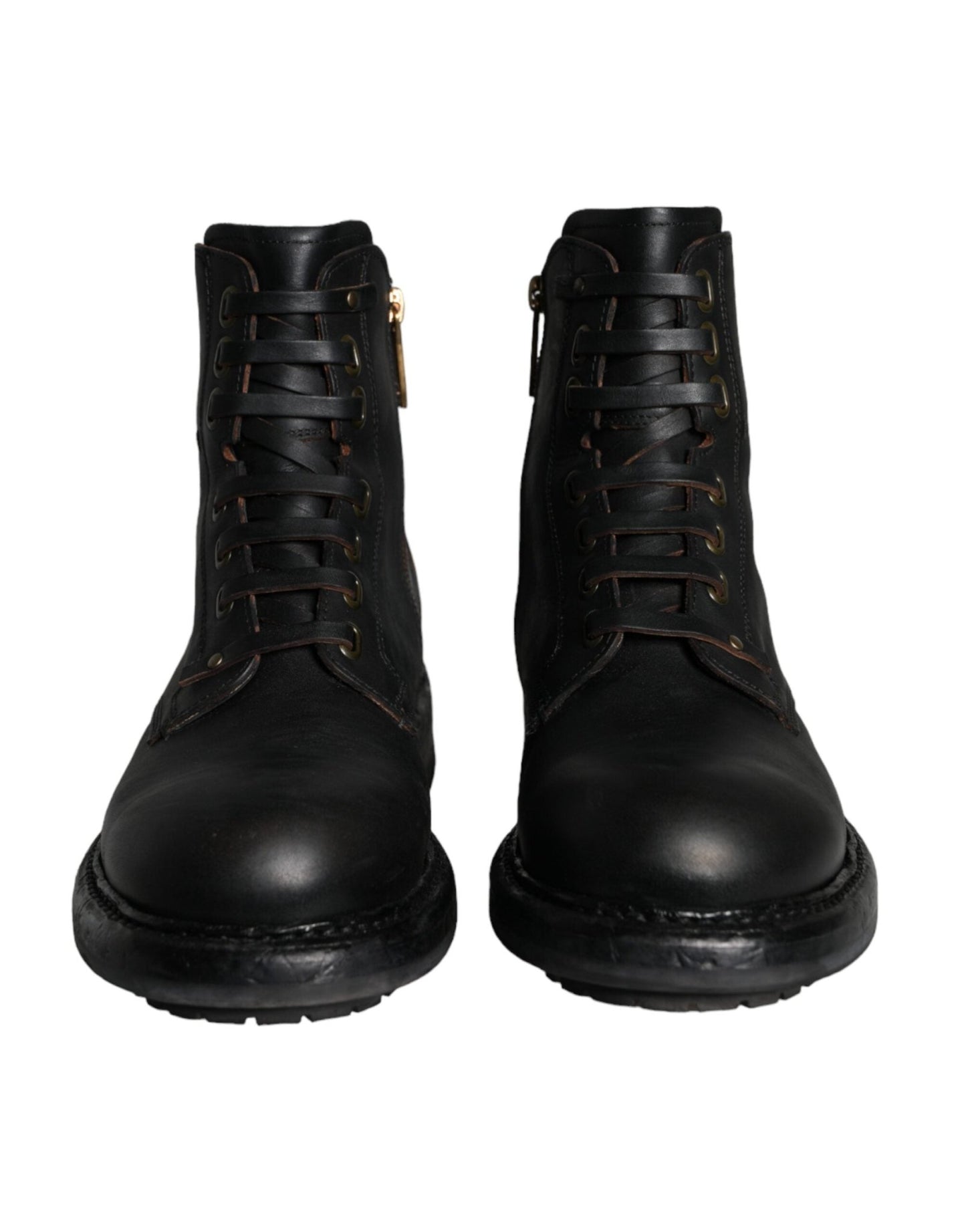 Dolce & Gabbana Black Lace Up Mid Calf Boots Men Shoes - SMARTMARTNZ