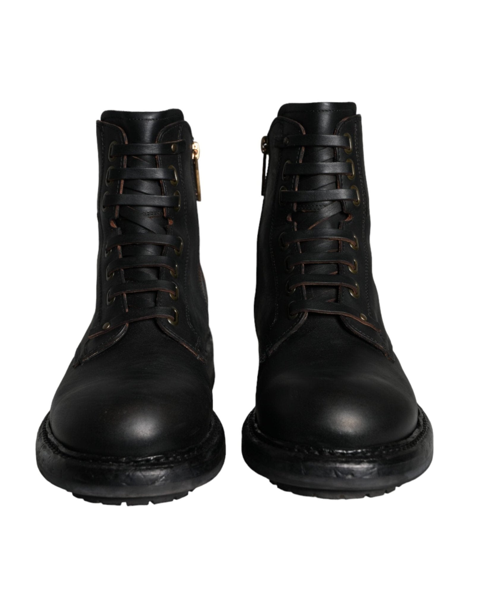 Dolce & Gabbana Black Lace Up Mid Calf Boots Men Shoes - SMARTMARTNZ