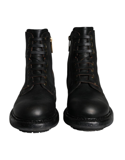 Dolce & Gabbana Black Lace Up Mid Calf Boots Men Shoes - SMARTMARTNZ
