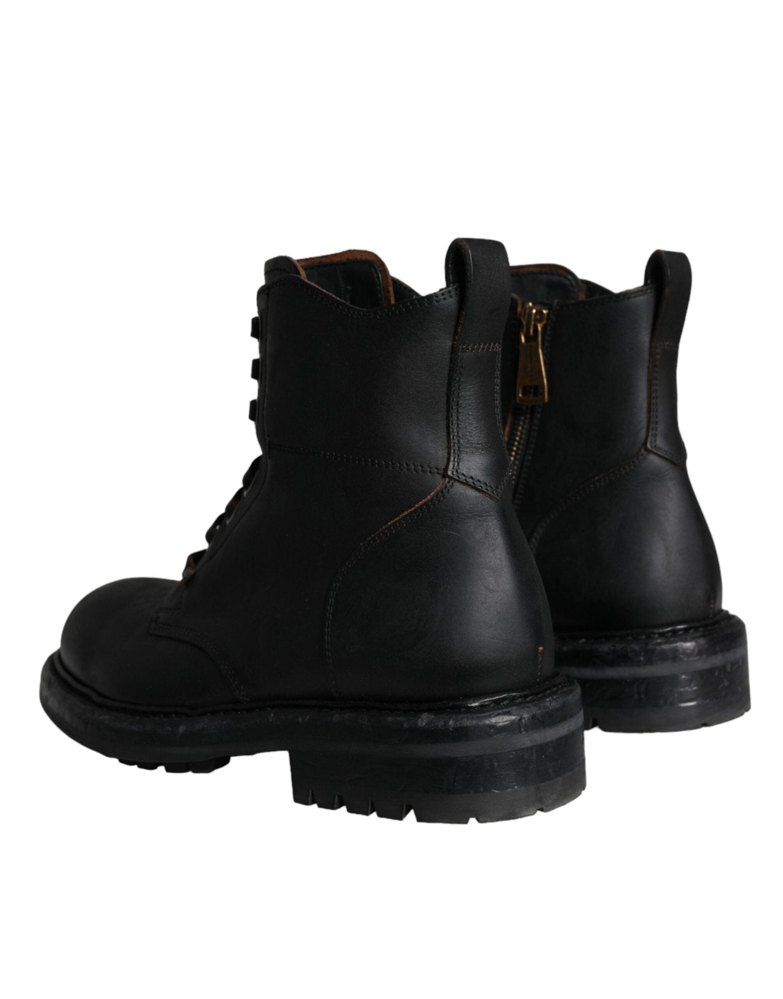 Dolce & Gabbana Black Lace Up Mid Calf Boots Men Shoes - SMARTMARTNZ