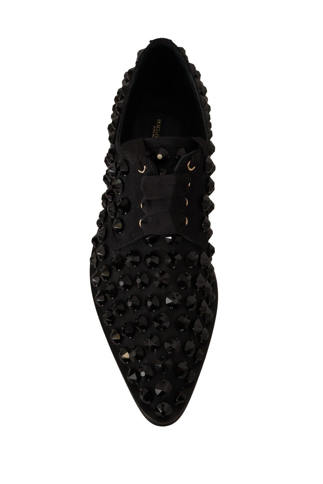 Dolce & Gabbana Black Lace Up Studded Formal Flats Shoes - SMARTMARTNZ