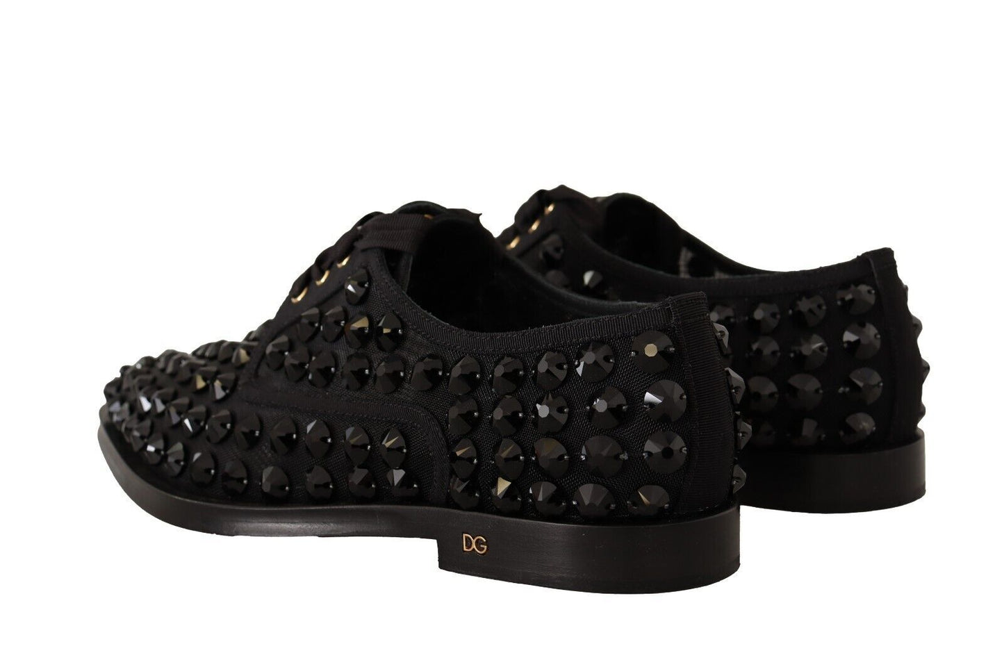 Dolce & Gabbana Black Lace Up Studded Formal Flats Shoes - SMARTMARTNZ