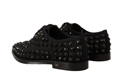 Dolce & Gabbana Black Lace Up Studded Formal Flats Shoes - SMARTMARTNZ