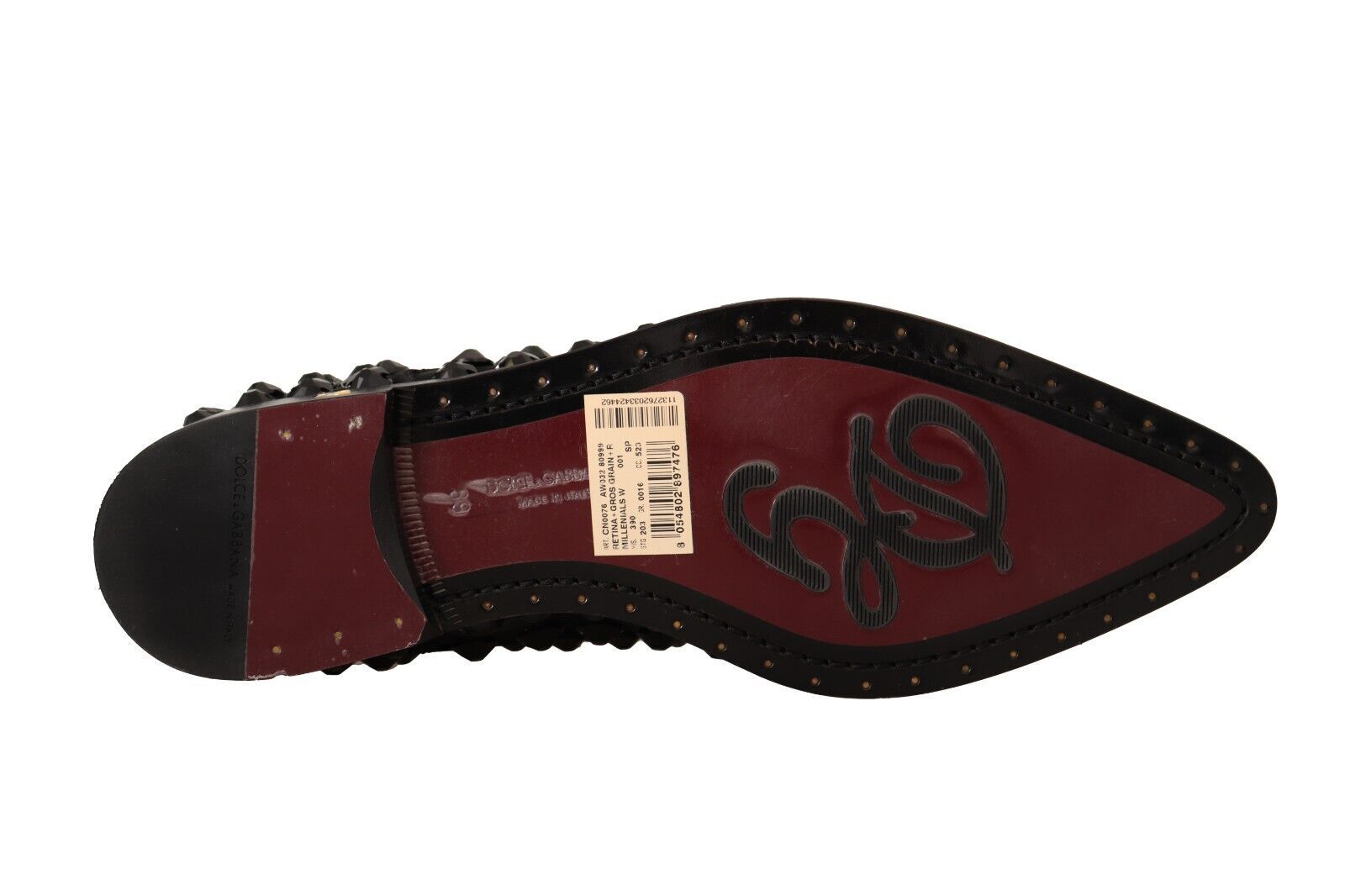 Dolce & Gabbana Black Lace Up Studded Formal Flats Shoes - SMARTMARTNZ