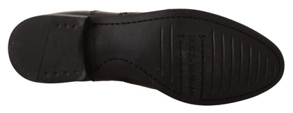 Dolce & Gabbana Black Leather Ankle High Flat Boots Shoes - SMARTMARTNZ