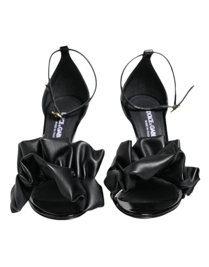 Dolce & Gabbana Black Leather Ankle Strap Heel Sandals Shoes - SMARTMARTNZ
