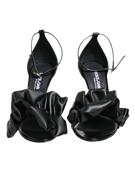 Dolce & Gabbana Black Leather Ankle Strap Heel Sandals Shoes - SMARTMARTNZ