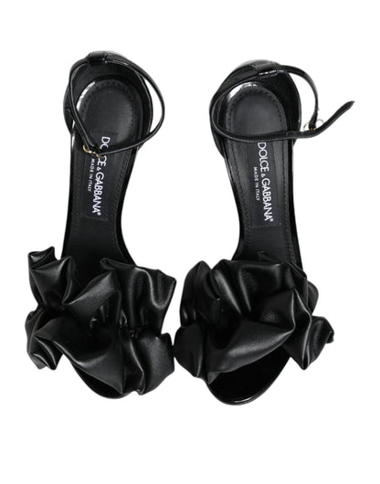 Dolce & Gabbana Black Leather Ankle Strap Heel Sandals Shoes - SMARTMARTNZ