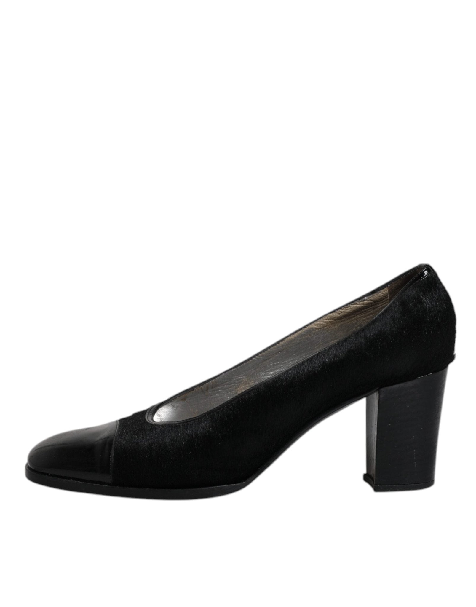 Dolce & Gabbana Black Leather Block Heels Pumps Shoes - SMARTMARTNZ