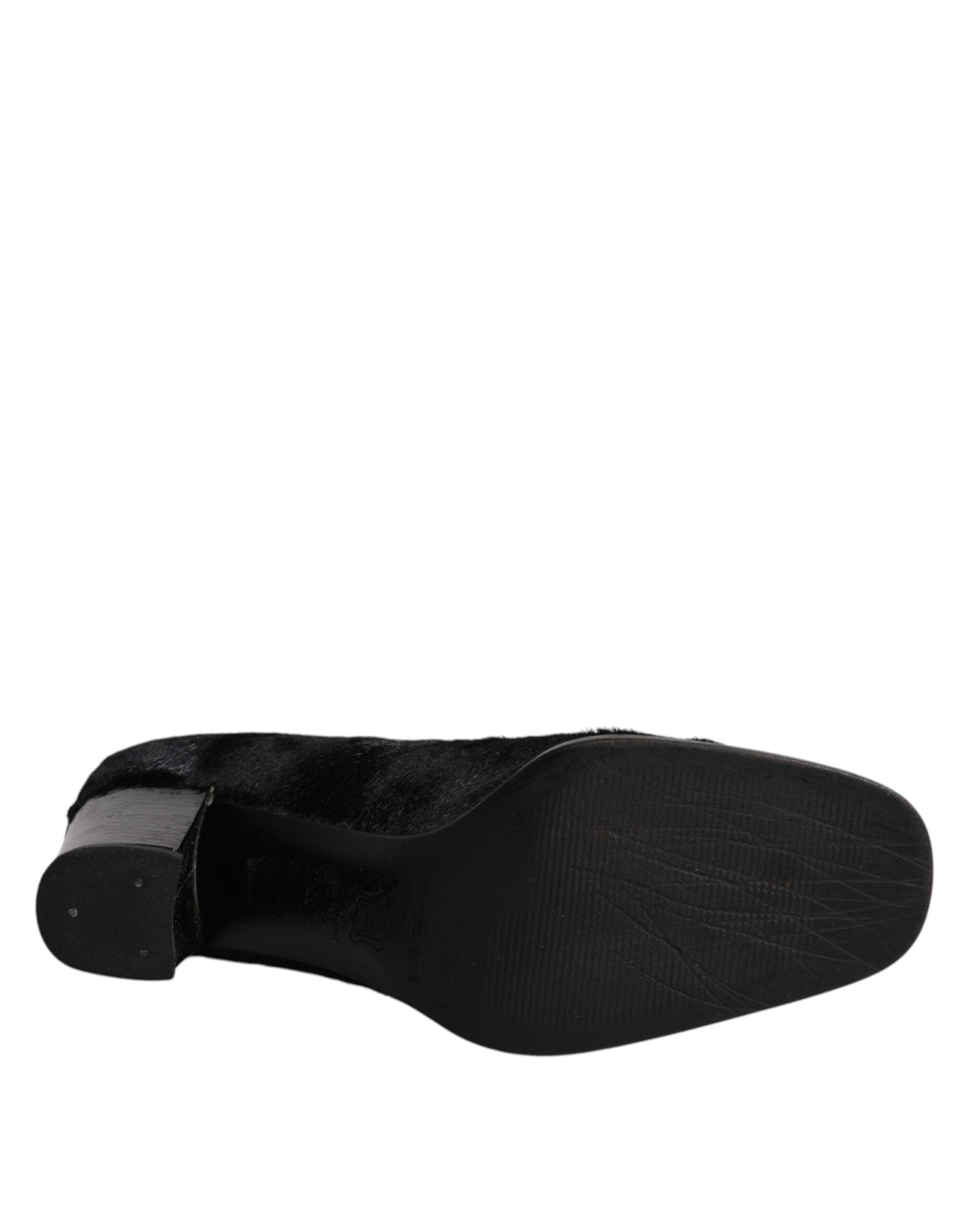 Dolce & Gabbana Black Leather Block Heels Pumps Shoes - SMARTMARTNZ