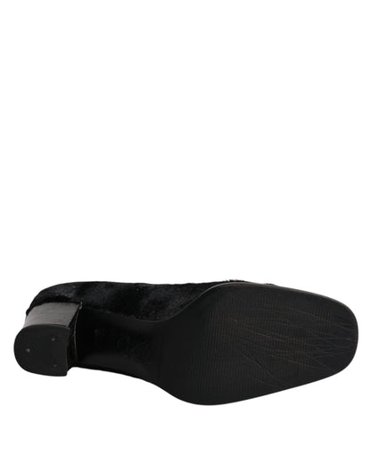 Dolce & Gabbana Black Leather Block Heels Pumps Shoes - SMARTMARTNZ