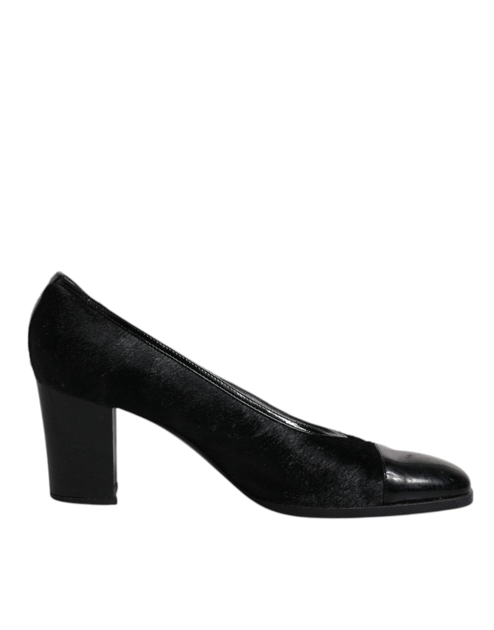 Dolce & Gabbana Black Leather Block Heels Pumps Shoes - SMARTMARTNZ