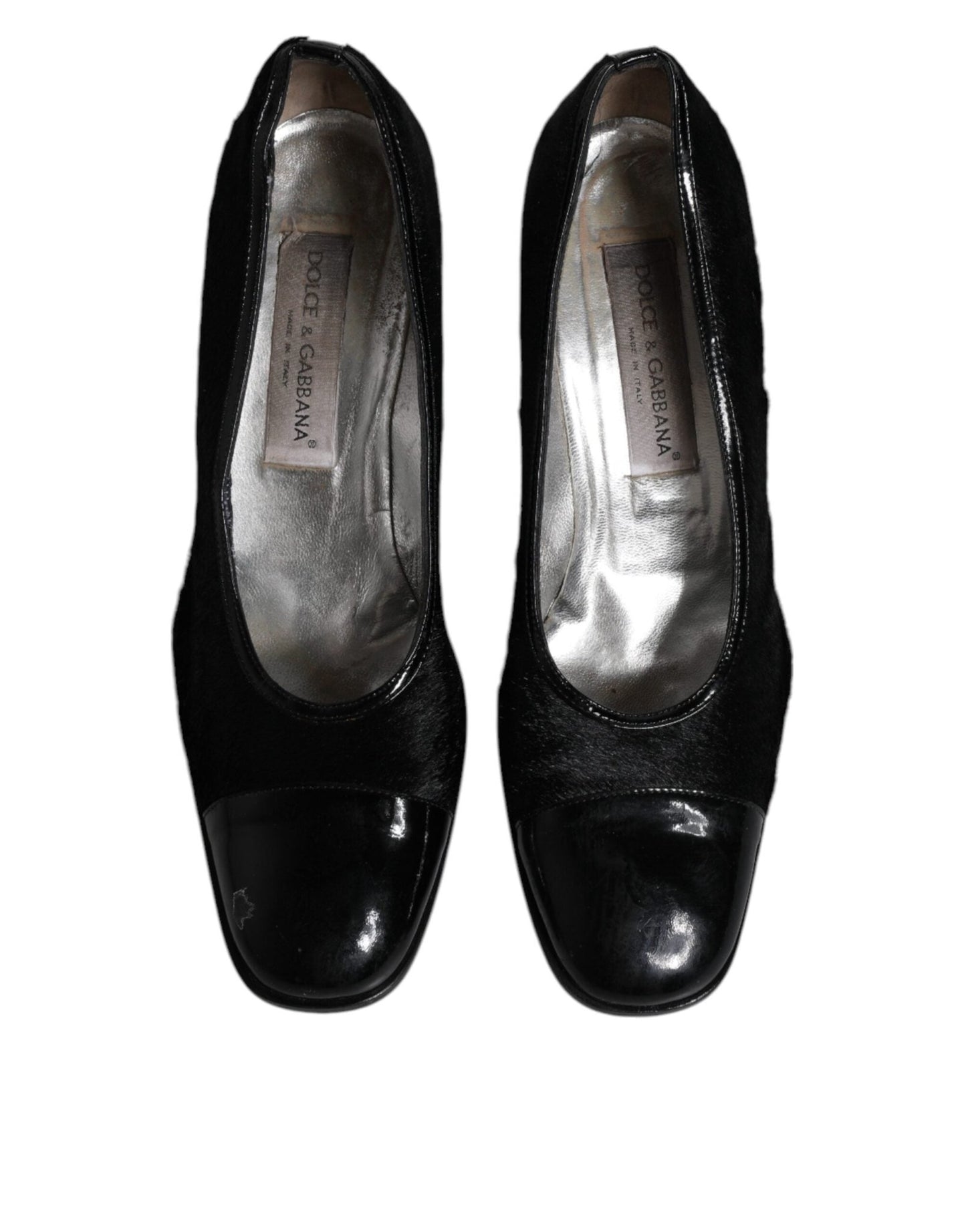 Dolce & Gabbana Black Leather Block Heels Pumps Shoes - SMARTMARTNZ