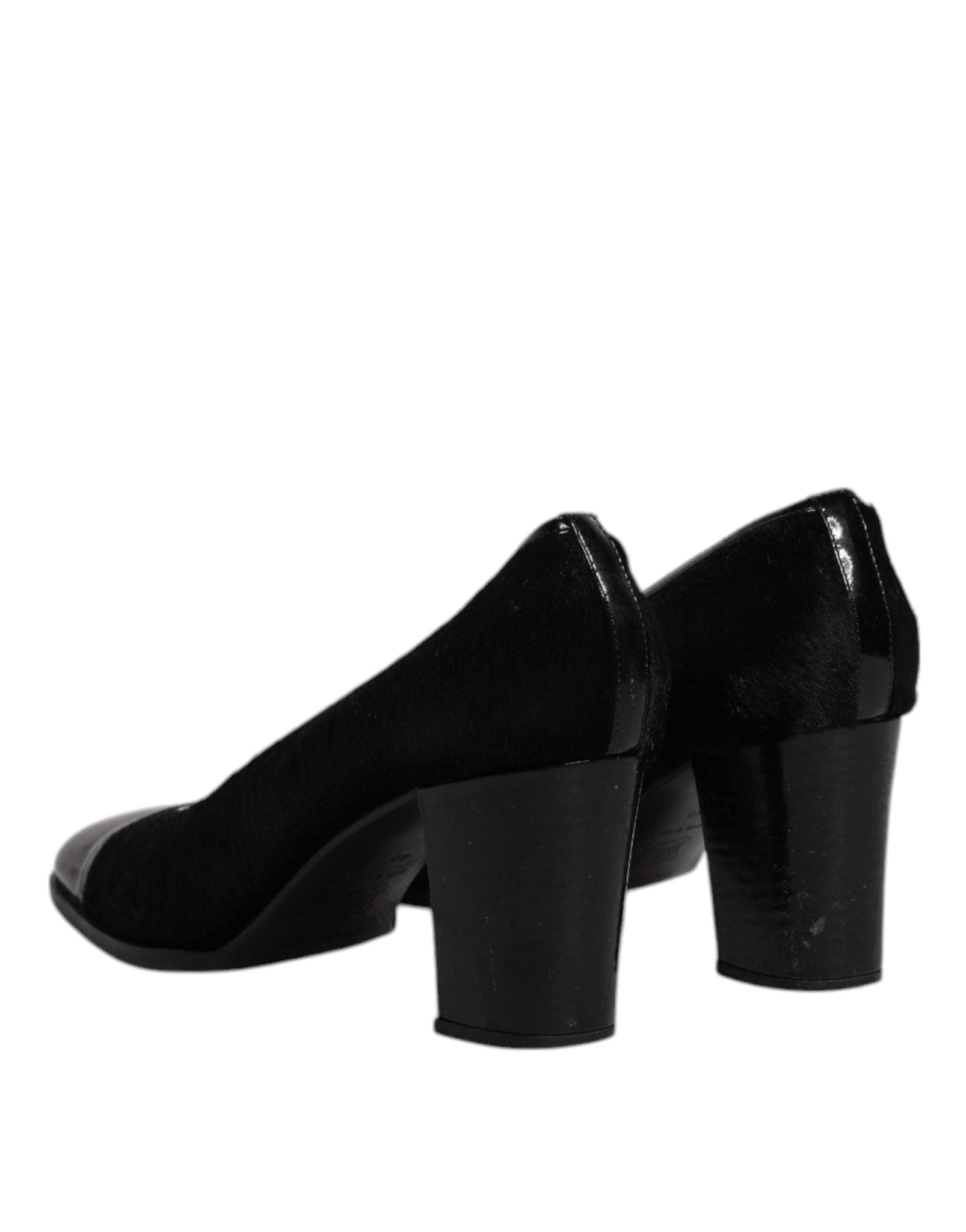 Dolce & Gabbana Black Leather Block Heels Pumps Shoes - SMARTMARTNZ