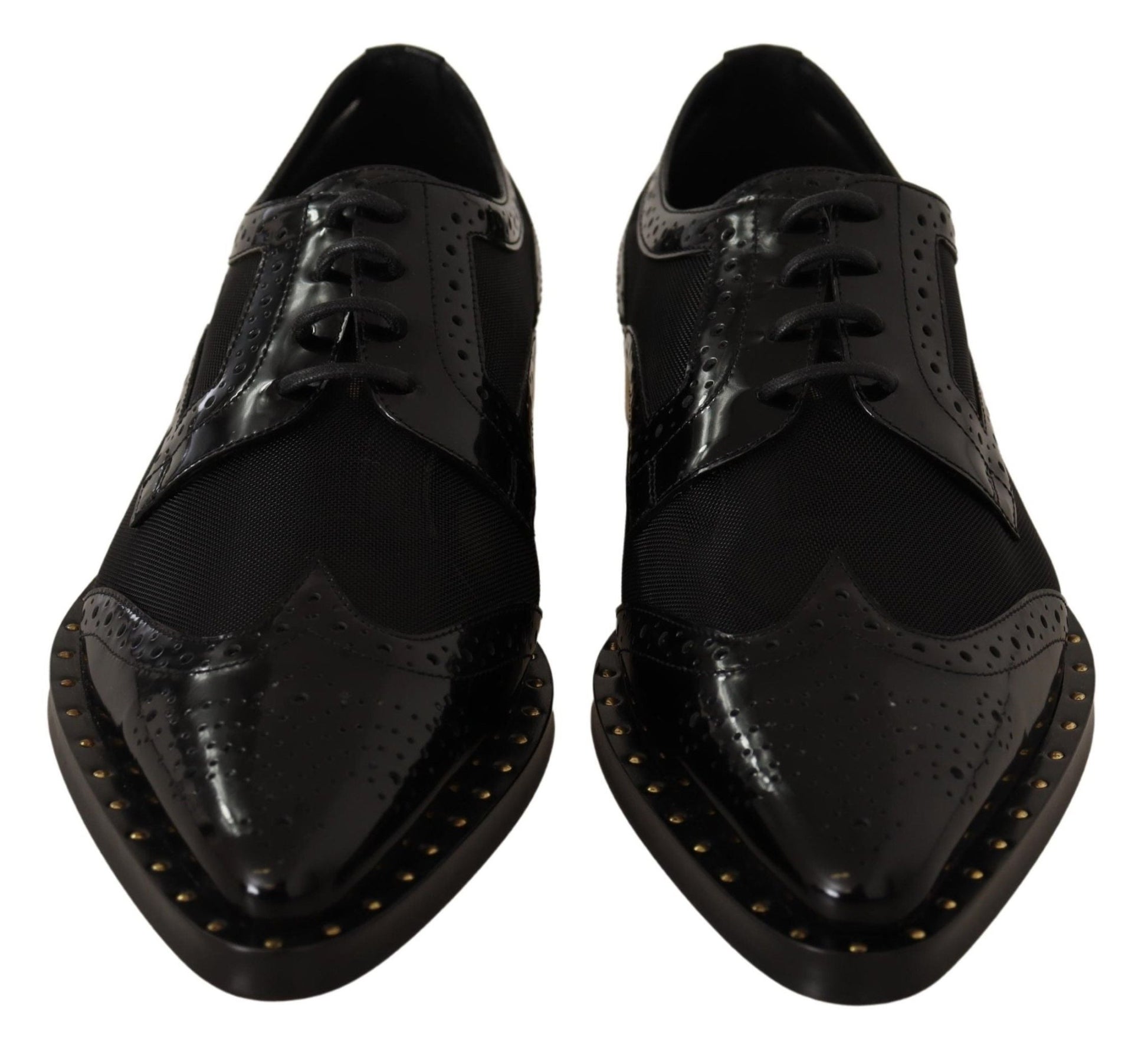 Dolce & Gabbana Black Leather Broques Sheer Wingtip Shoes - SMARTMARTNZ